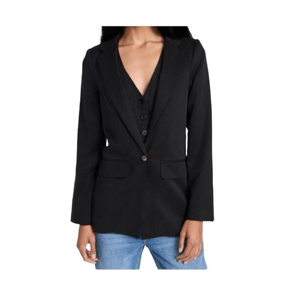 Reformation Major Blazer Black Long Line Button Front Peaked Lapel XS - Picture 1 of 11